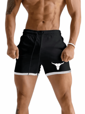 short de media pierna negro con logo de toro